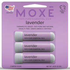 MOXE Lavender inhaler front view showing pure aromatherapy for quick calm
