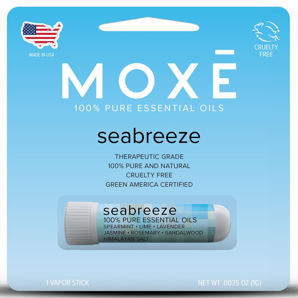 MOXE Seabreeze nasal inhaler packaging for on-the-go aromatherapy.