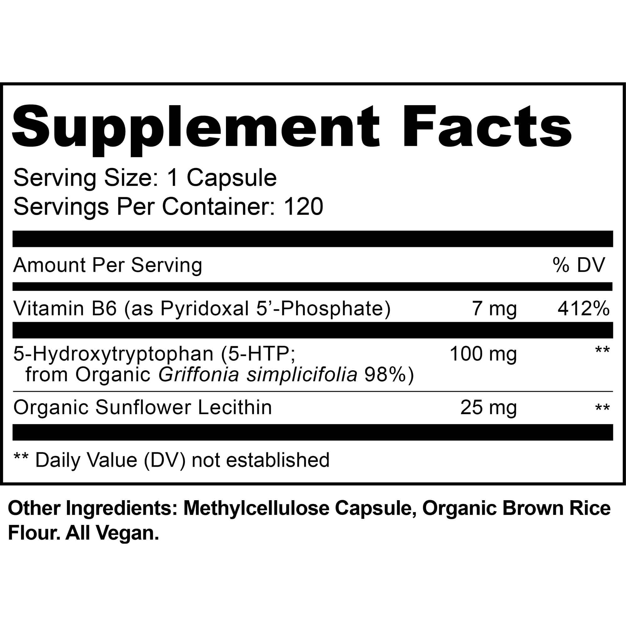 MoxyVites 5HTP capsules close-up highlighting vegan, easy-to-swallow design