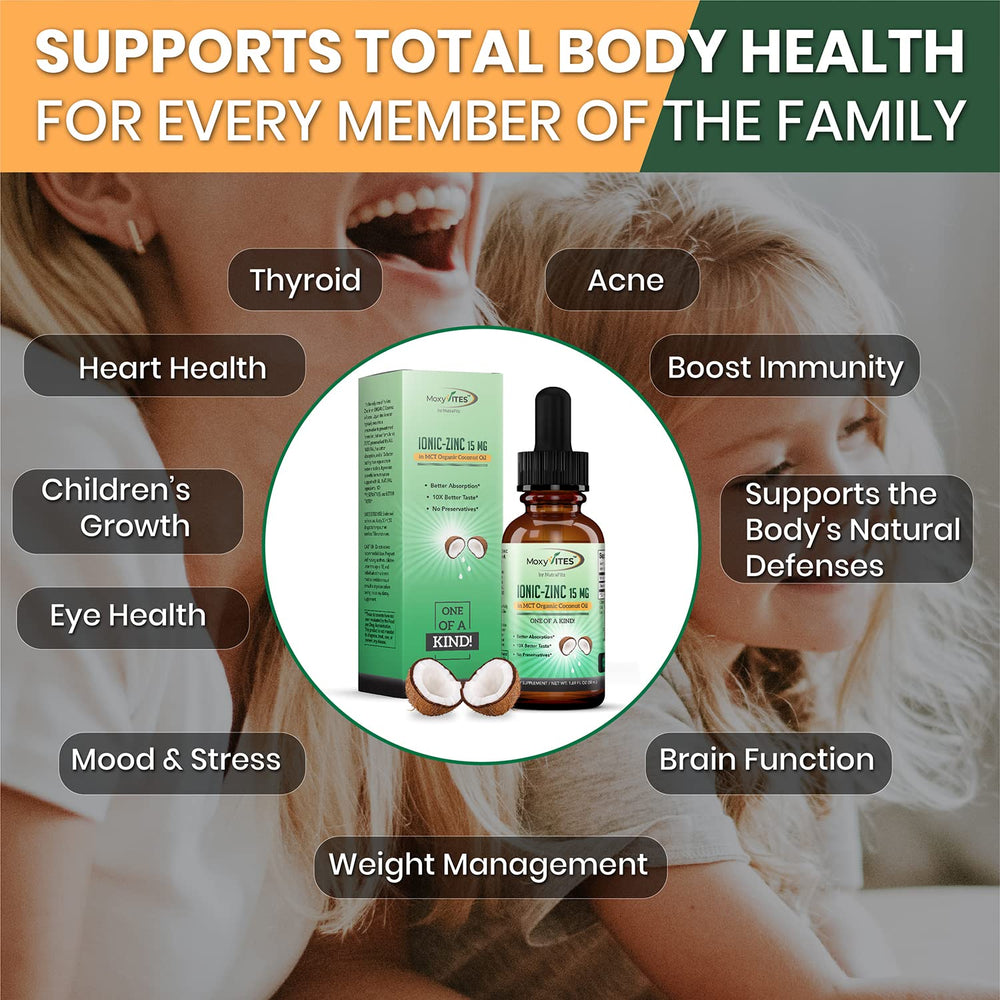 MoxyVites coconut oil zinc highlights natural sourcing and smooth taste.