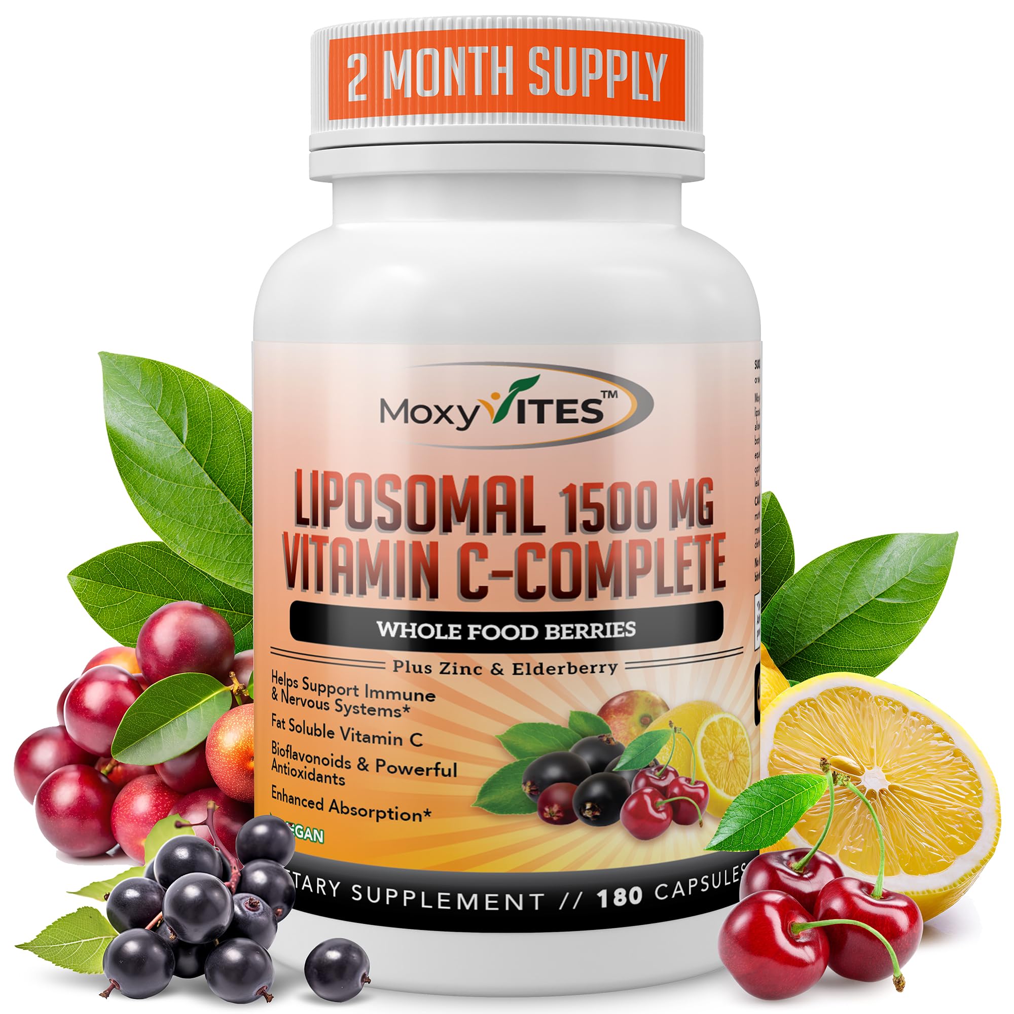MoxyVites liposomal Vitamin C with zinc bottle for immune support