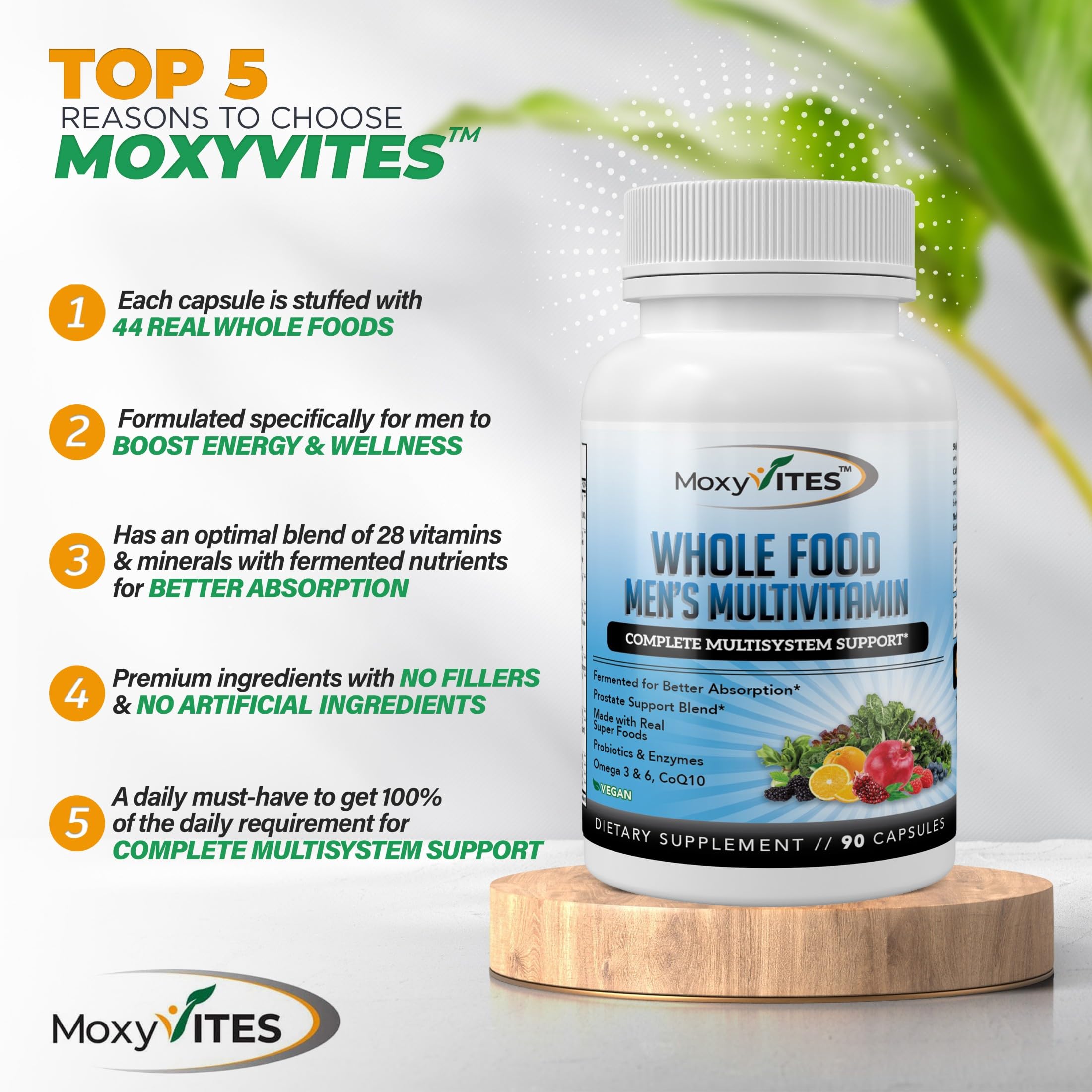 MoxyVites vegan formula logo conveying plant-based nutrients and omega support.