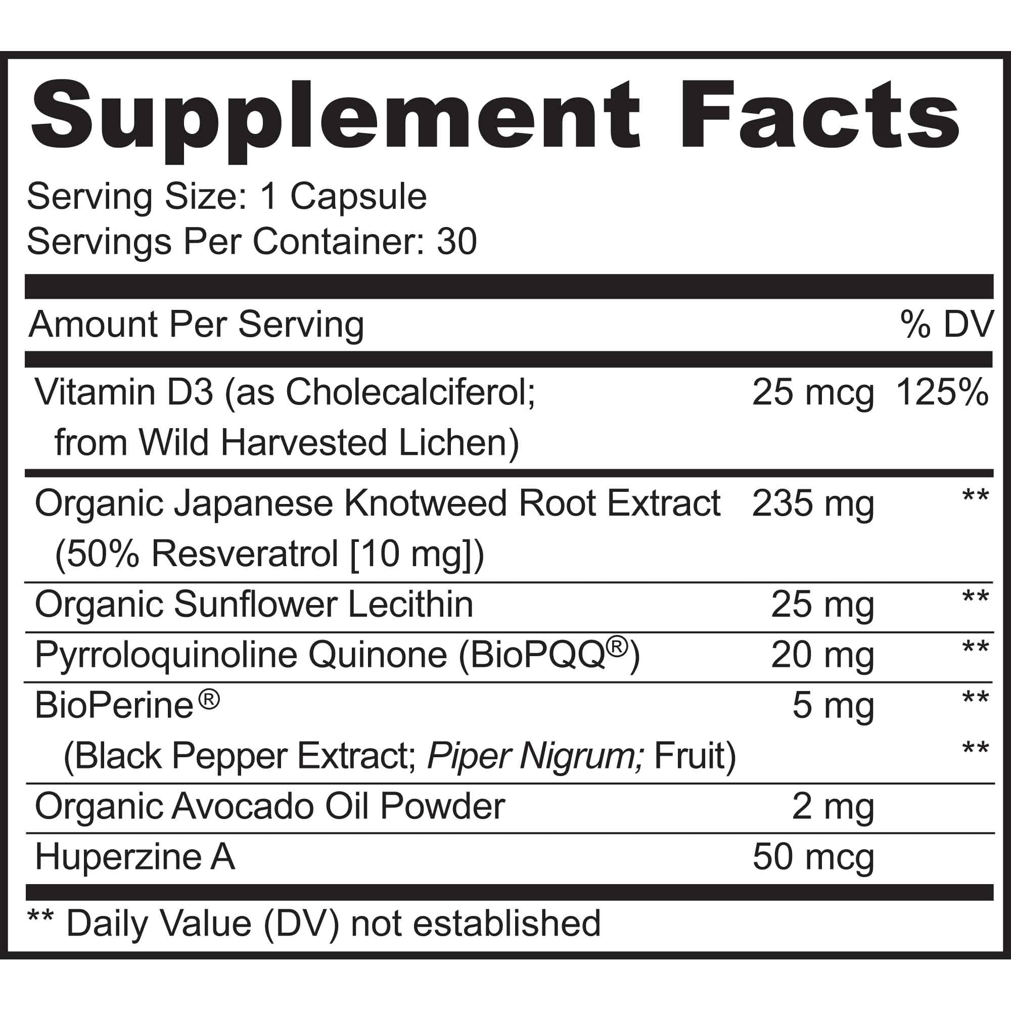 MoxyVites PQQ Mitorestore bottle label highlights BioPQQ and vegan ingredients