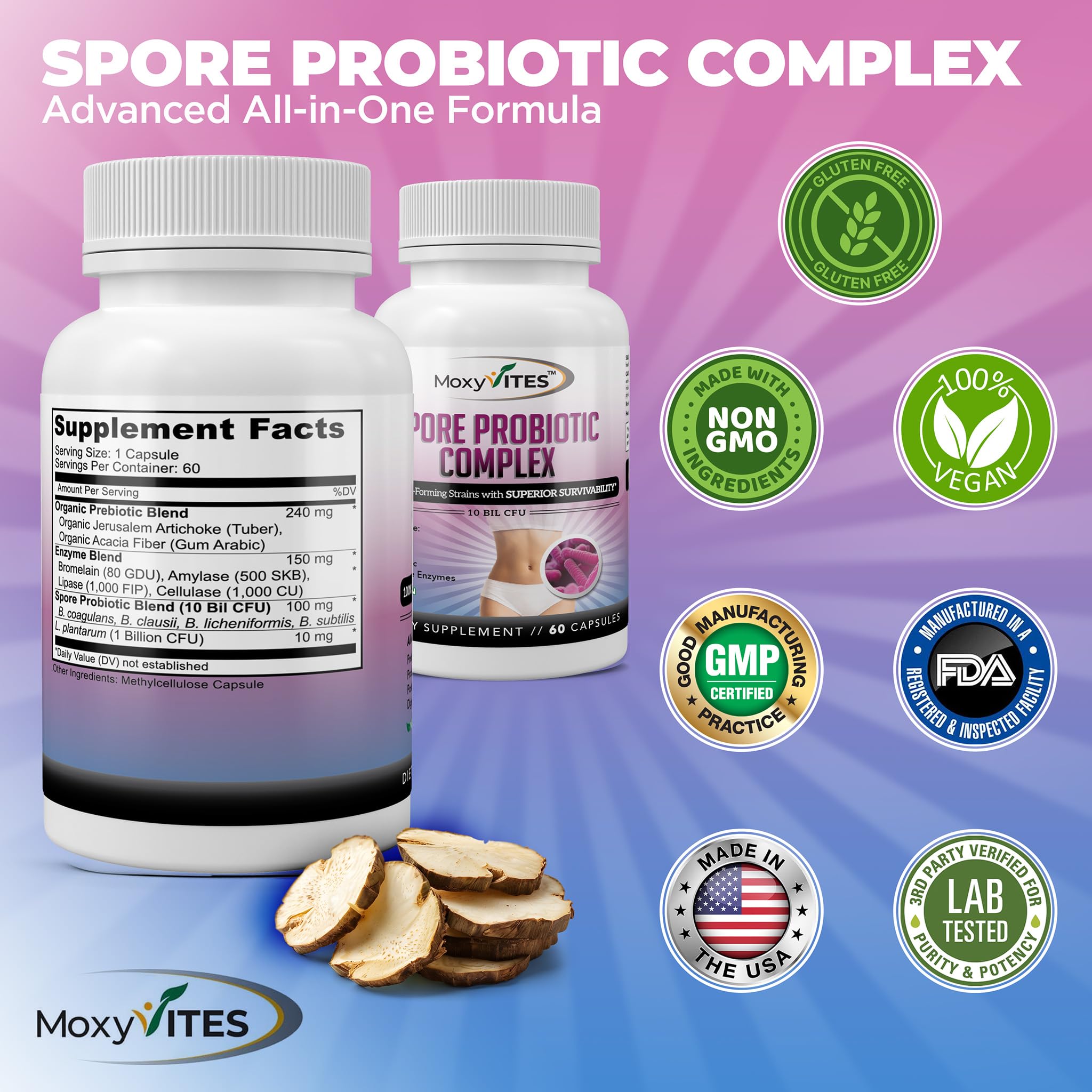 MoxyVites digestive health scene suggests daily use for balanced routines.