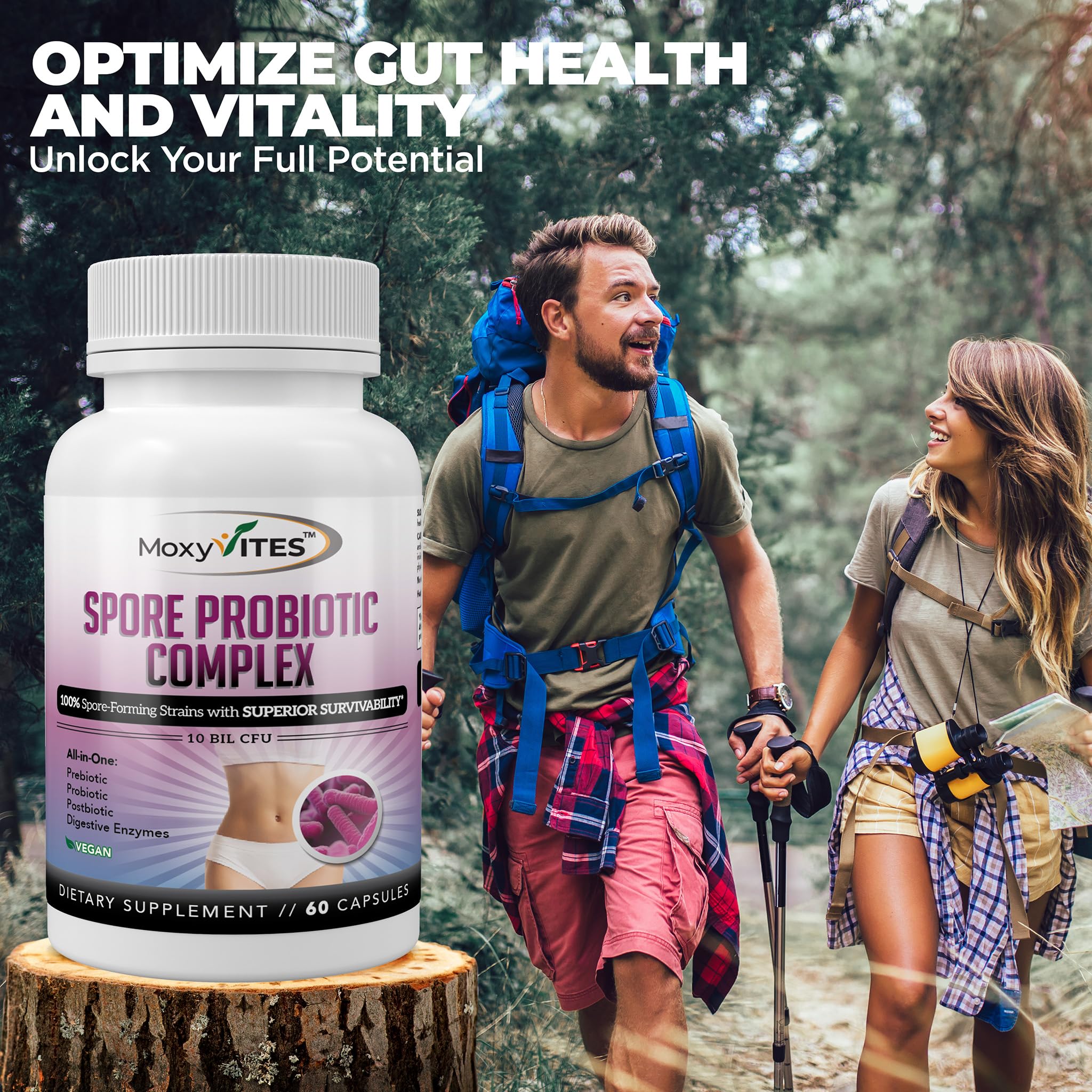 MoxyVites travel-ready packaging supports on-the-road gut care and immune balance.