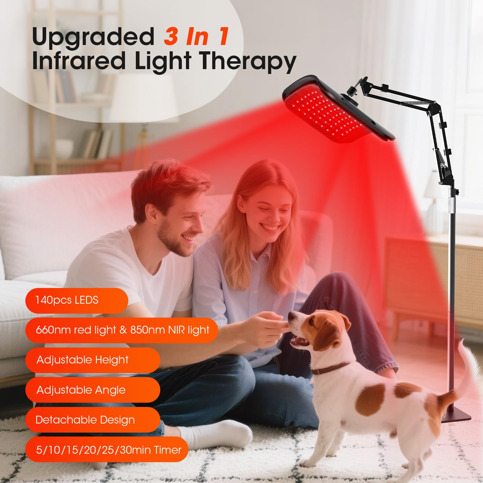 MQHOOB red light therapy lamp with detachable panels for portable use.