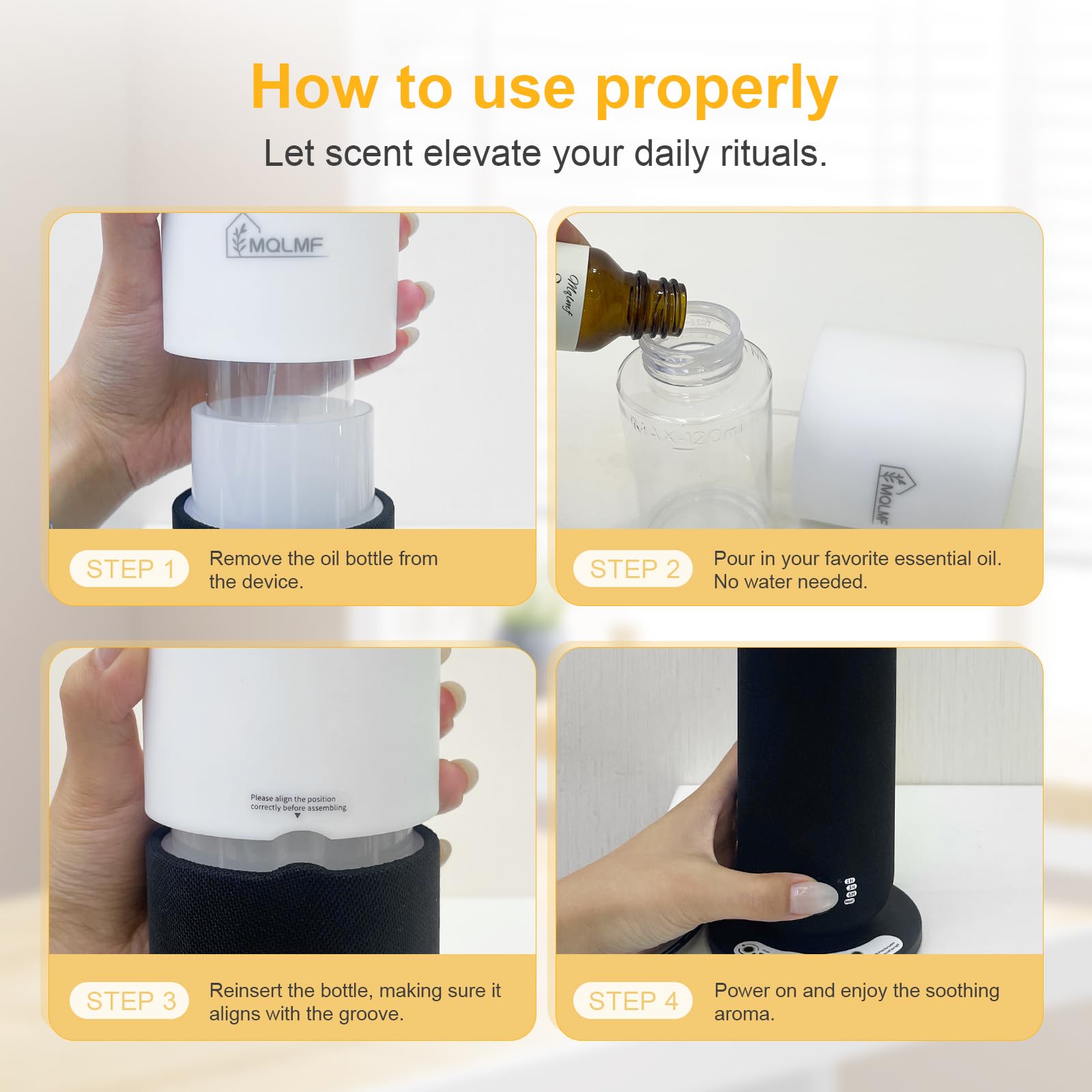 MQLMF Includes power adapter, 15ml oil, and user manual.