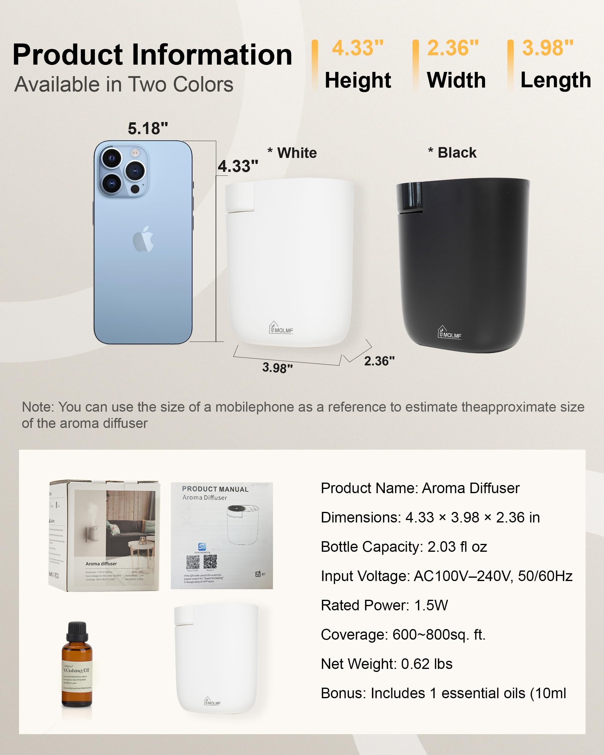 MQLMF wall diffuser ideal for hotels, spas, and retail spaces.