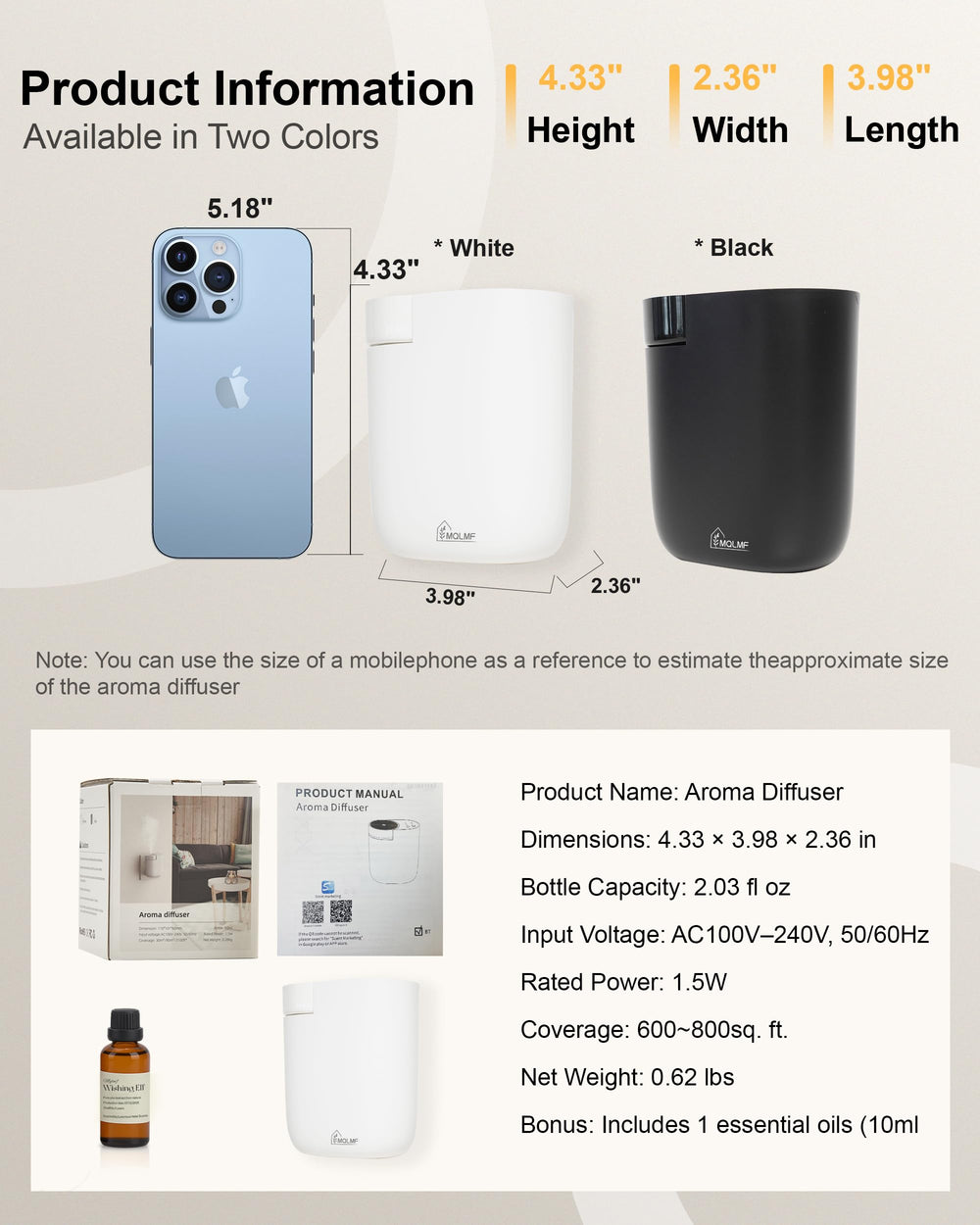 MQLMF wall diffuser ideal for hotels, spas, and retail spaces.