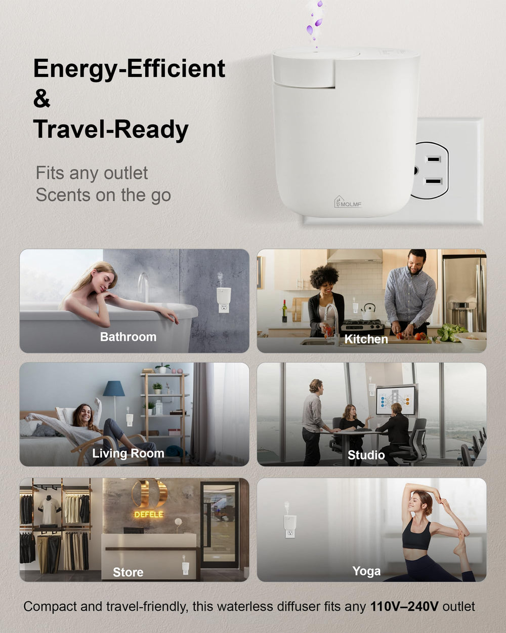 MQLMF diffuser suits bedrooms, bathrooms, living rooms, and offices for continuous fragrance.