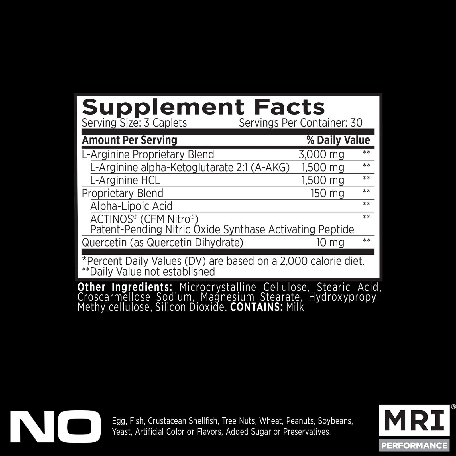 MRI Performance NO2 label close-up emphasizing the patented NO2 blend.