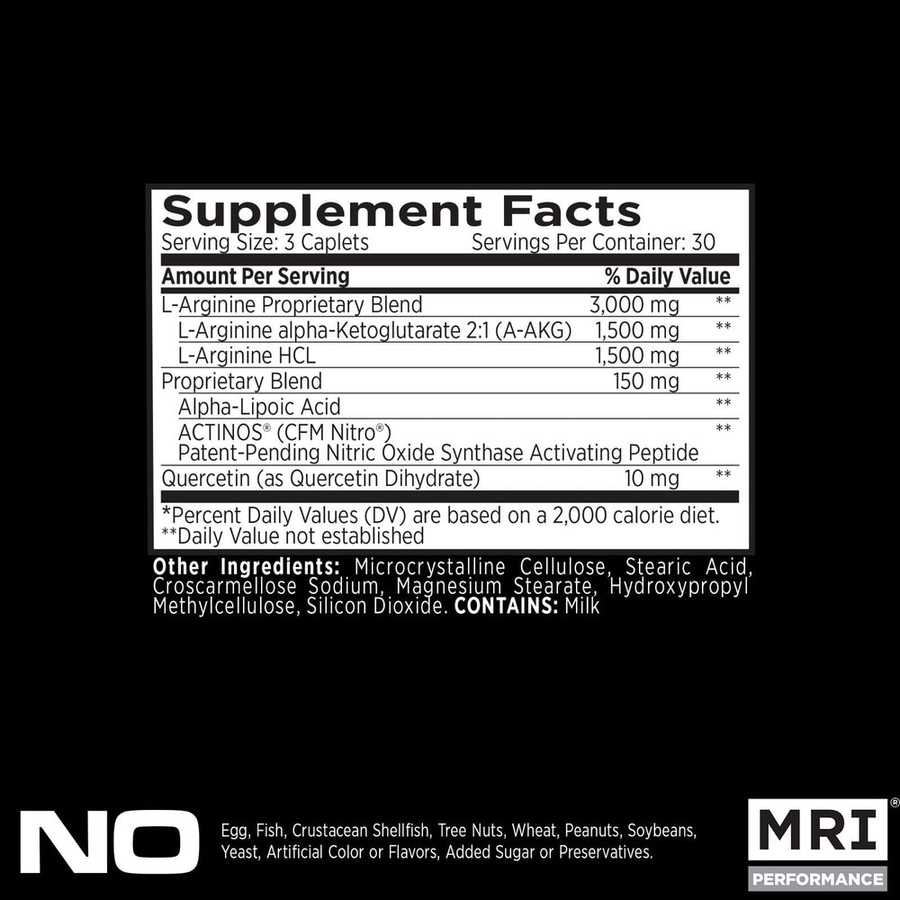 MRI Performance NO2 label close-up emphasizing the patented NO2 blend.