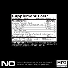 MRI Performance NO2 label close-up emphasizing the patented NO2 blend.