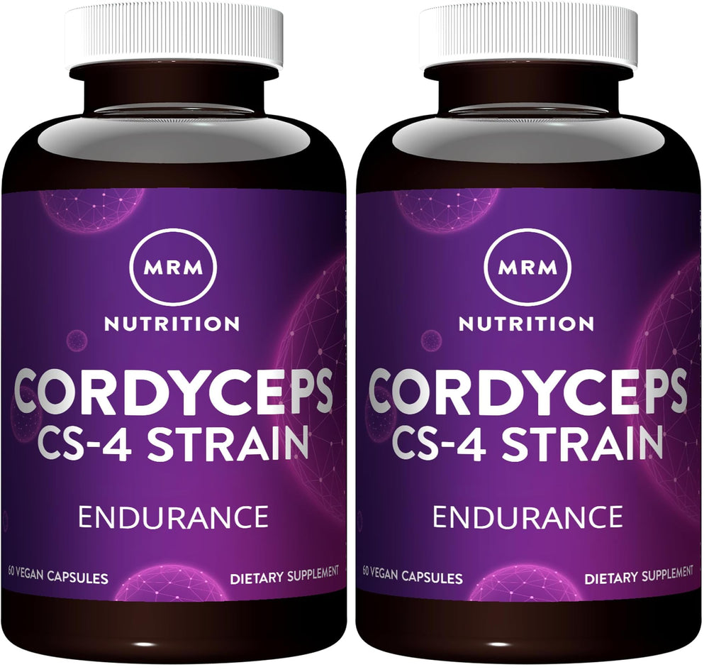 MRM Cordyceps CS-4 bottle with capsules for steady energy support.