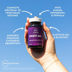 MRM Digest-All label close-up shows full spectrum enzymes in one bottle.