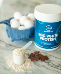 MRM Egg White Protein Chocolate label closeup showing serving size and BV
