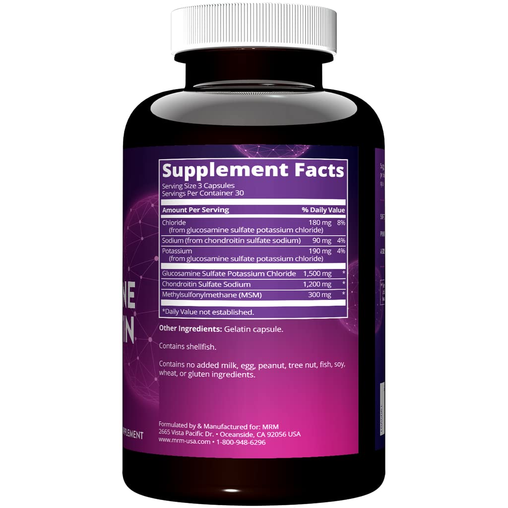 MRM bottle label close-up highlighting GMP quality and supplement blend for joints.