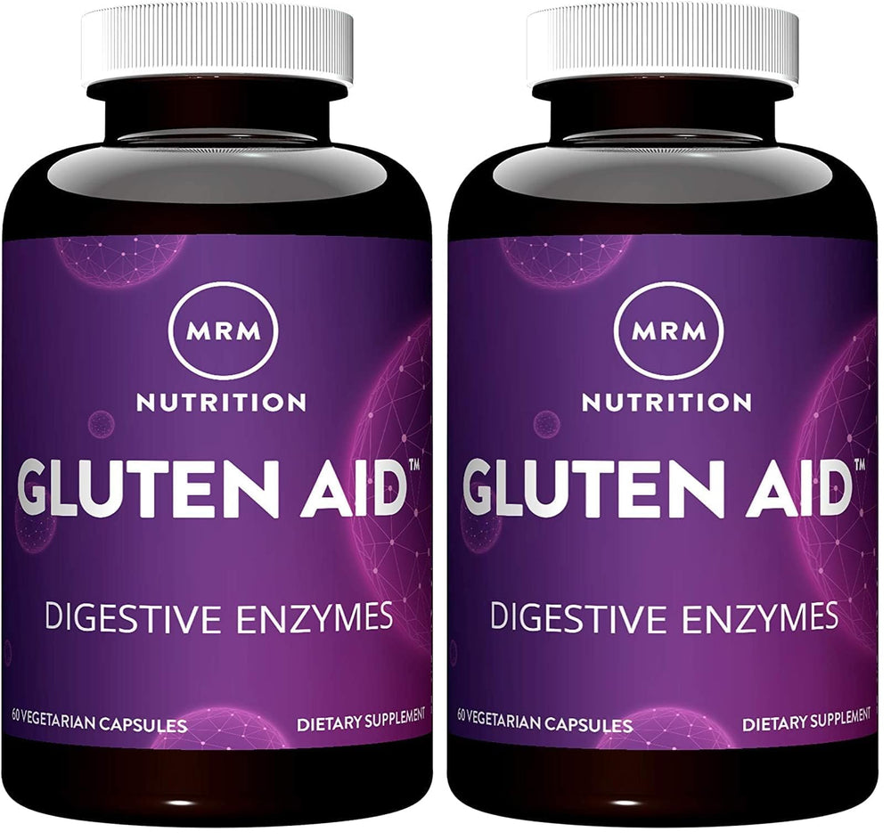 MRM Gluten-Aid bottle front, highlighting gluten-free digestive enzyme support.