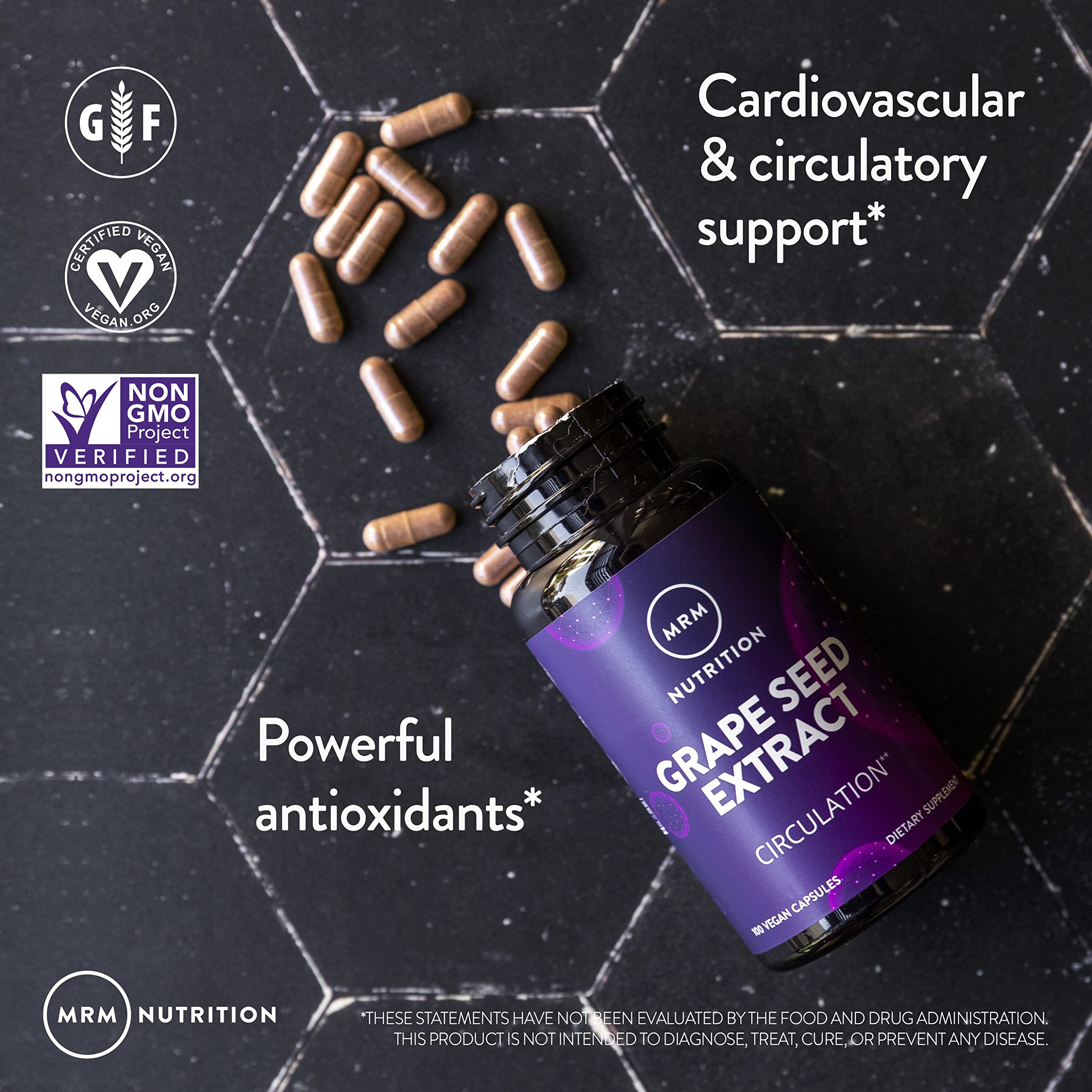 MRM Grape Seed Extract ingredients panel reveals non GMO information