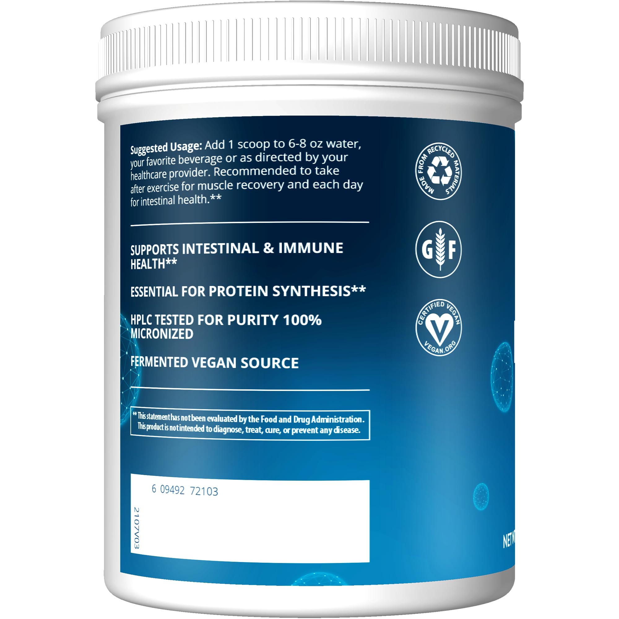 Close-up of MRM L-Glutamine crystals highlight fermented purity