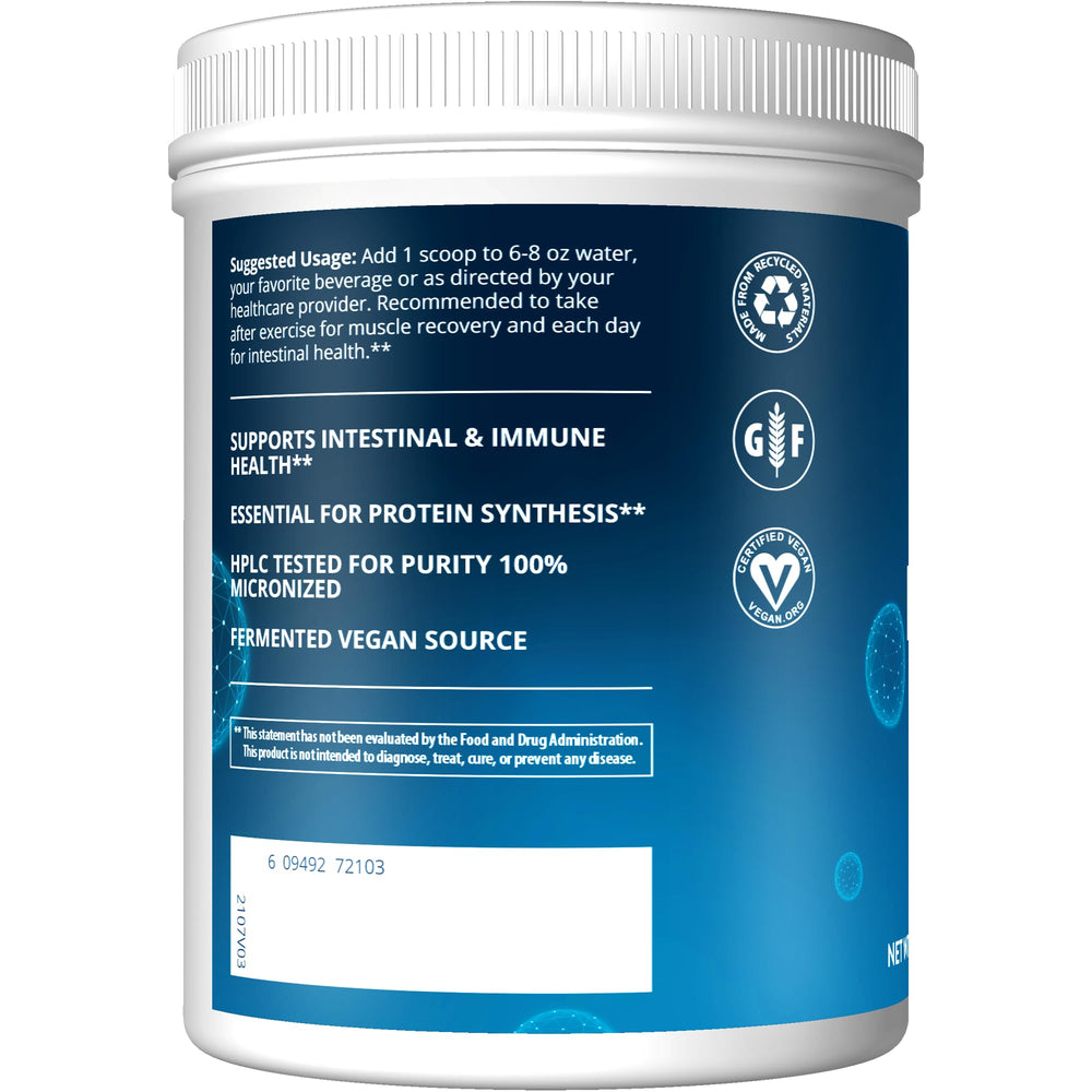 Close-up of MRM L-Glutamine crystals highlight fermented purity