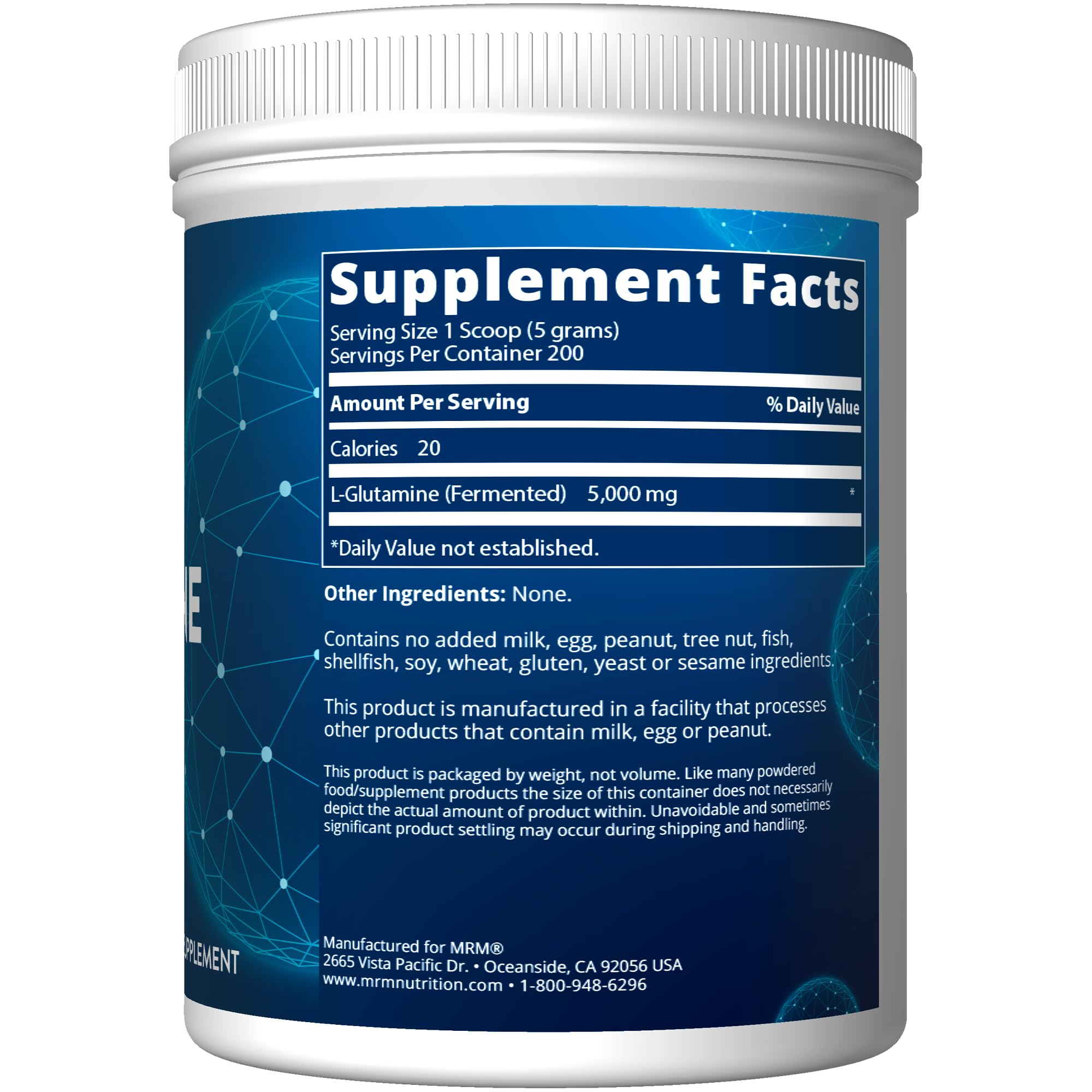 MRM L-Glutamine scoop shows easy mixing into water or shakes