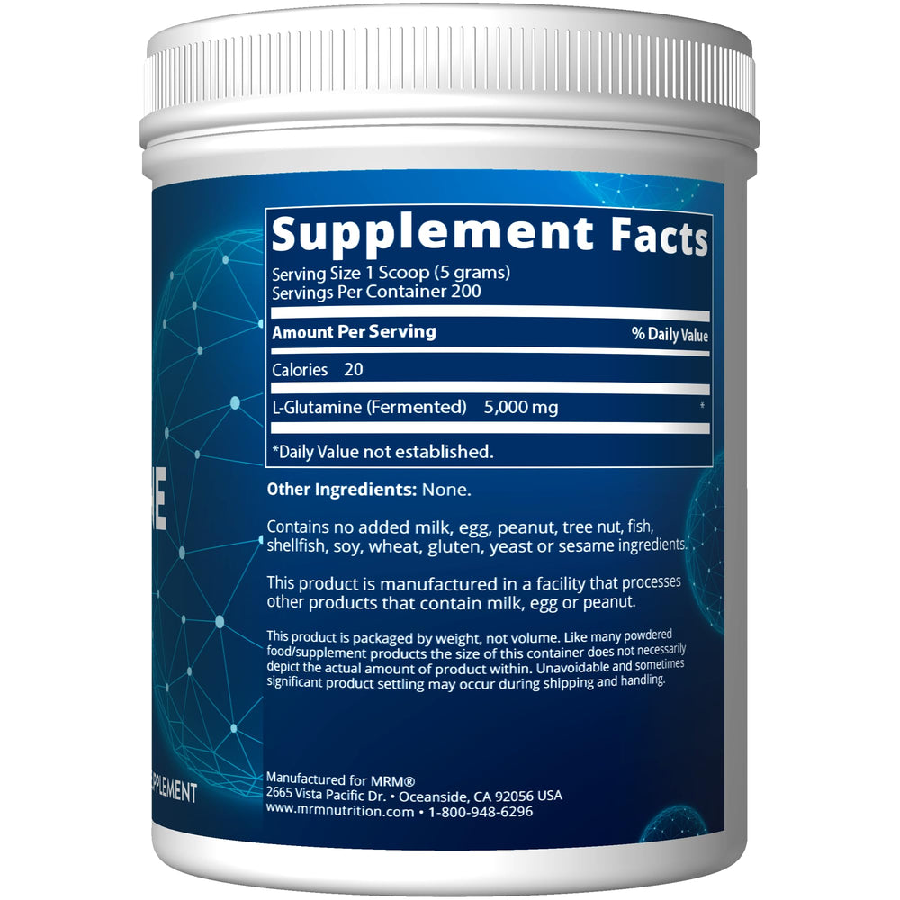MRM L-Glutamine scoop shows easy mixing into water or shakes