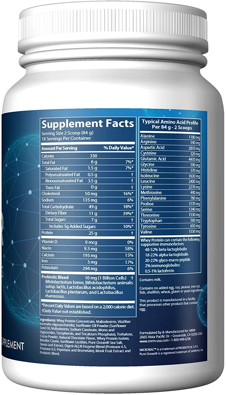 MRM Gainer probiotic strains label indicates digestive balance