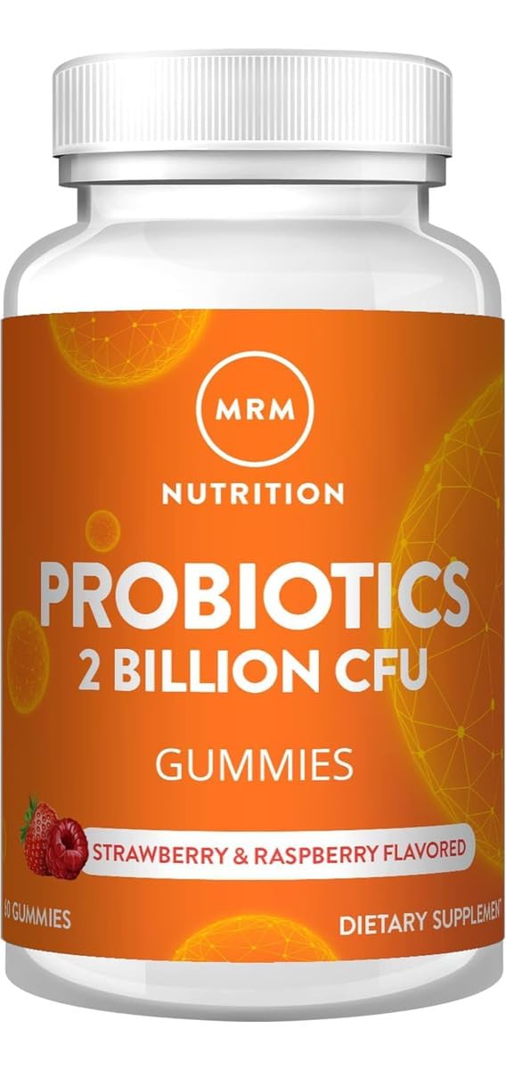 MRM Nutrition Probiotics Gummies bottle view highlights convenient daily digestive support for gut balance.