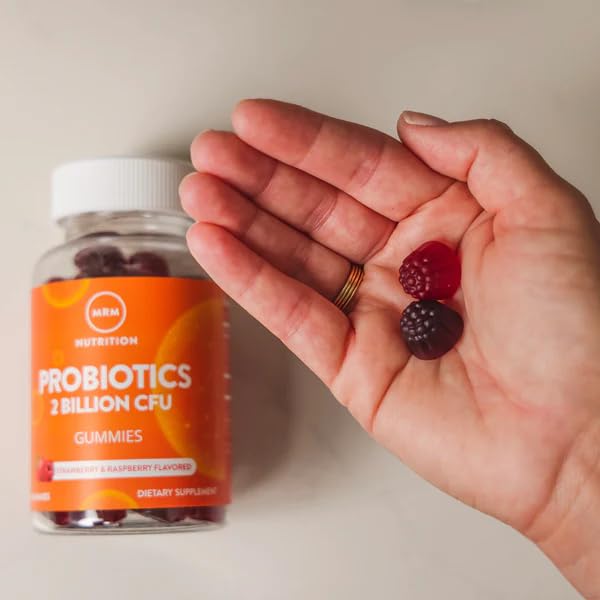 MRM Nutrition Probiotics Gummies daily dosage guidance panel emphasizes two gummies per day.
