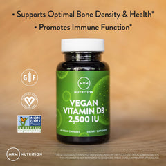 MRM Nutrition vegan Vitamin D3 2500 IU packaging — easy daily capsule for vegan lifestyles.