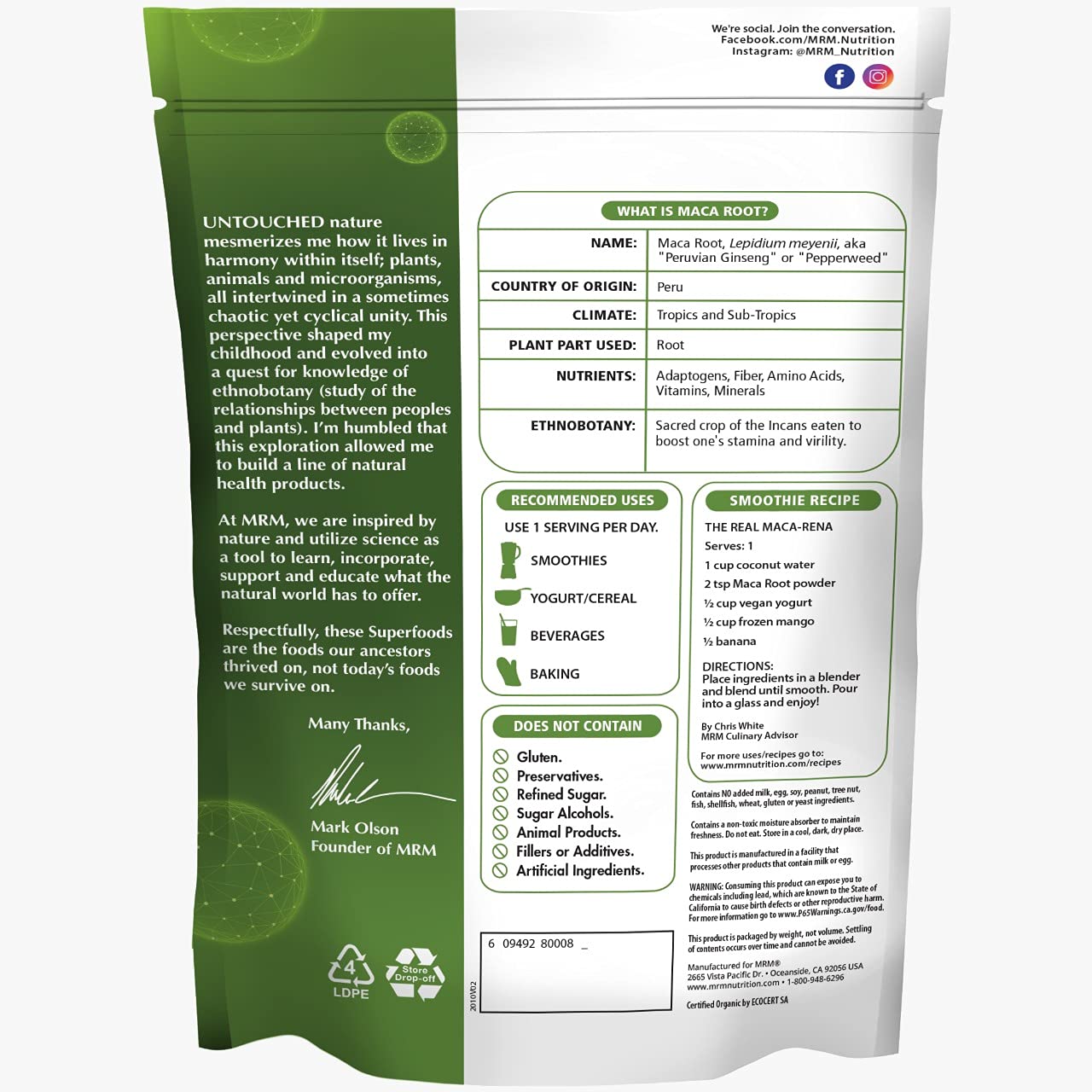 MRM Organic Maca Root Powder scoop for easy smoothie prep