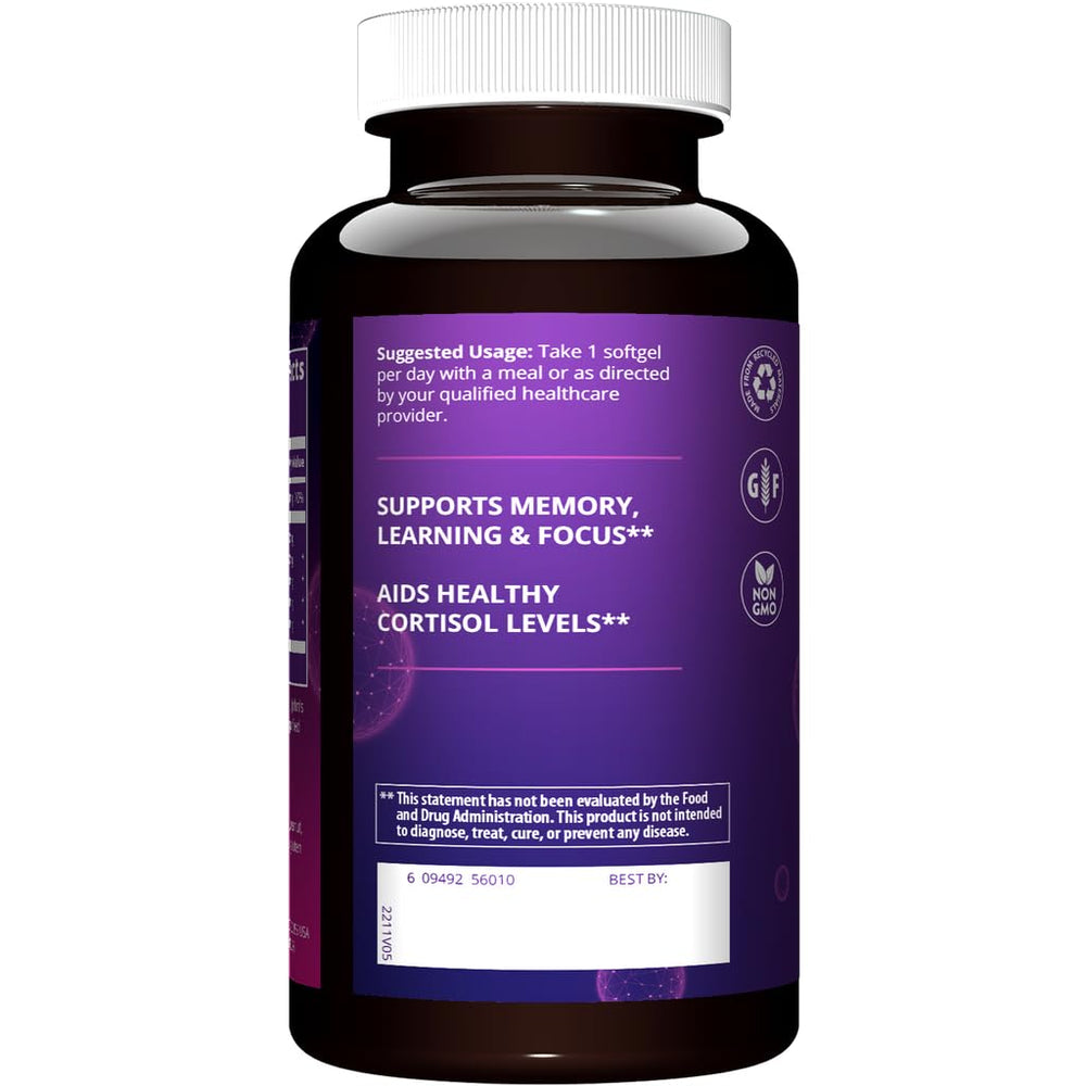 MRM PS 100mg bottle label shows gluten-free status.
