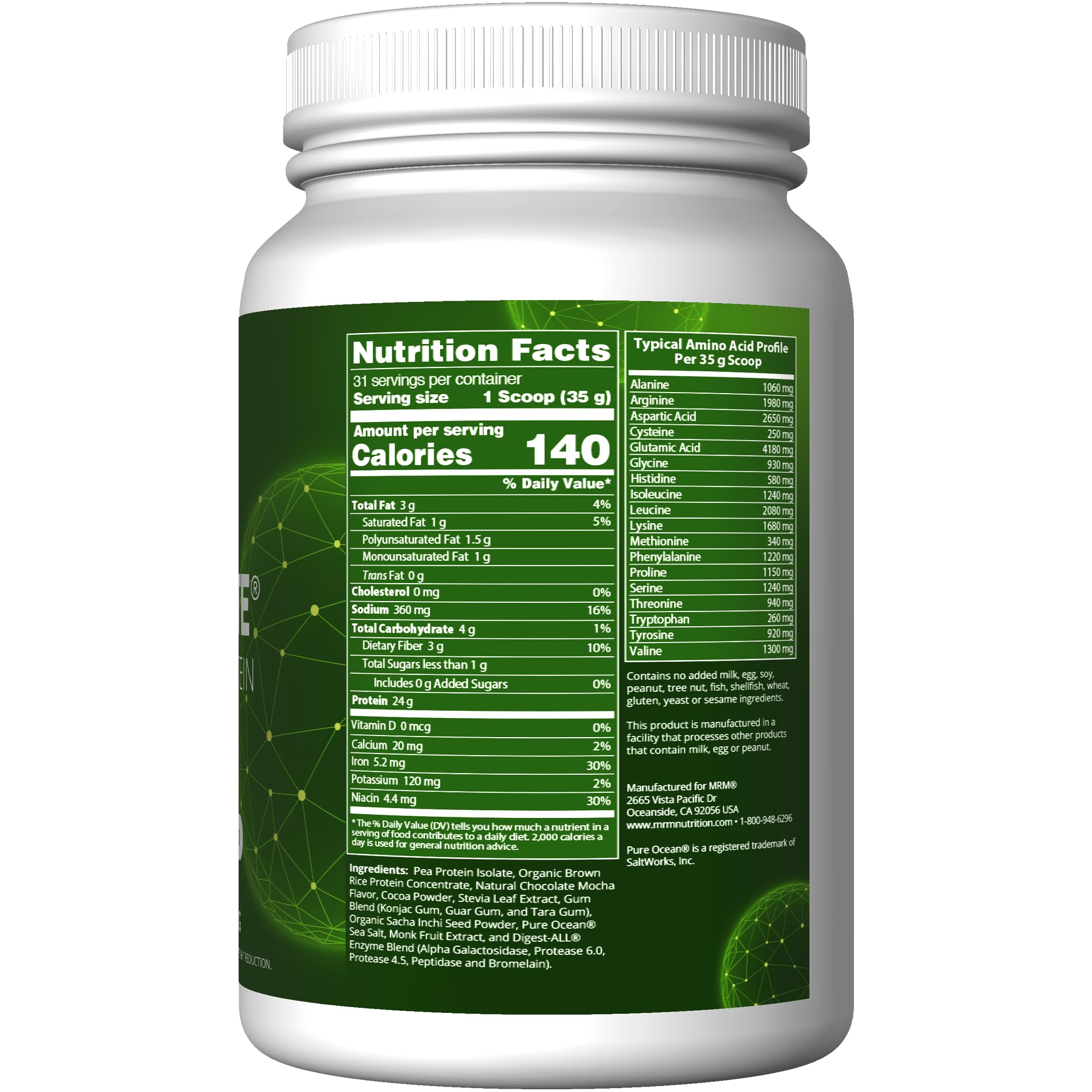 MRM Veggie Elite scoop blending chocolate mocha shake for a smooth plant-based protein.