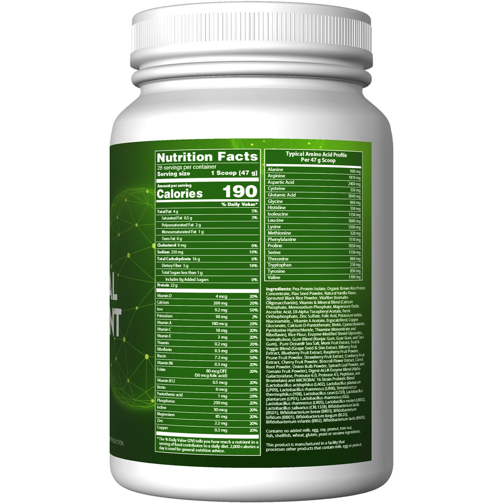 MRM Veggie Meal ingredients scene highlights plant protein blend for balanced nutrition