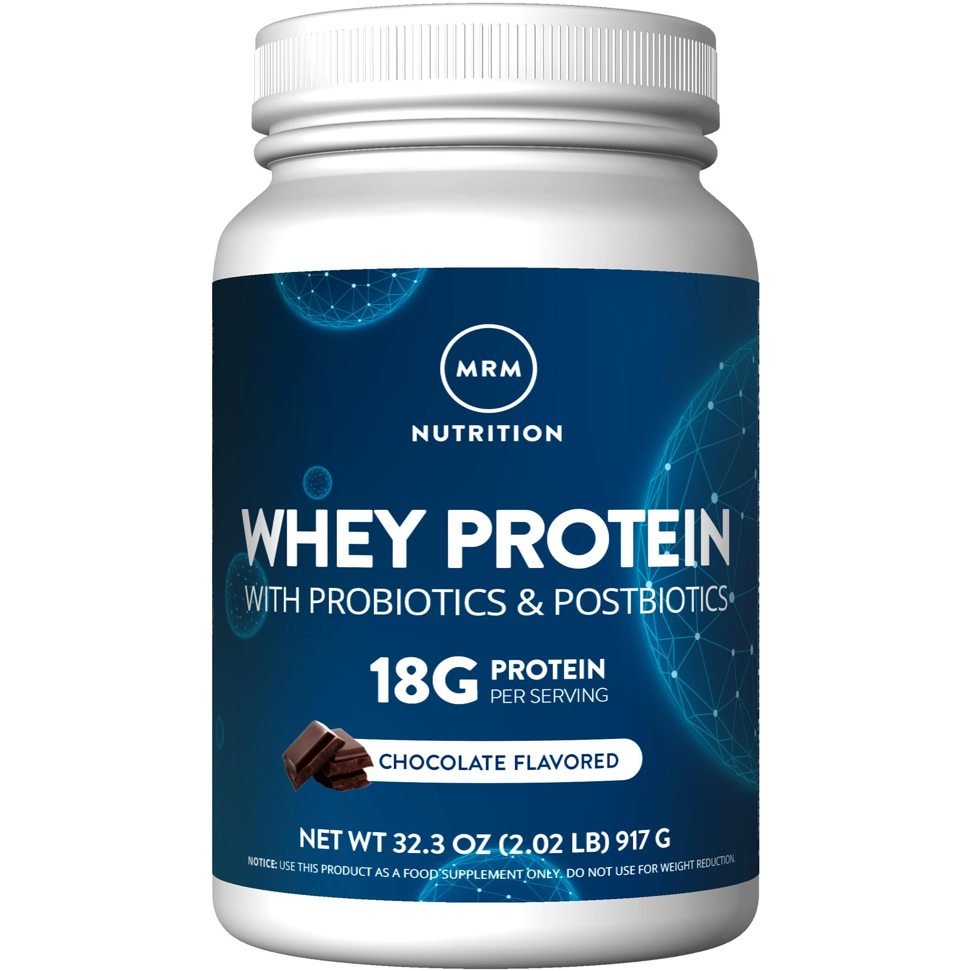 MRM Whey Protein Chocolate bottle pour showing quick post-workout refuel
