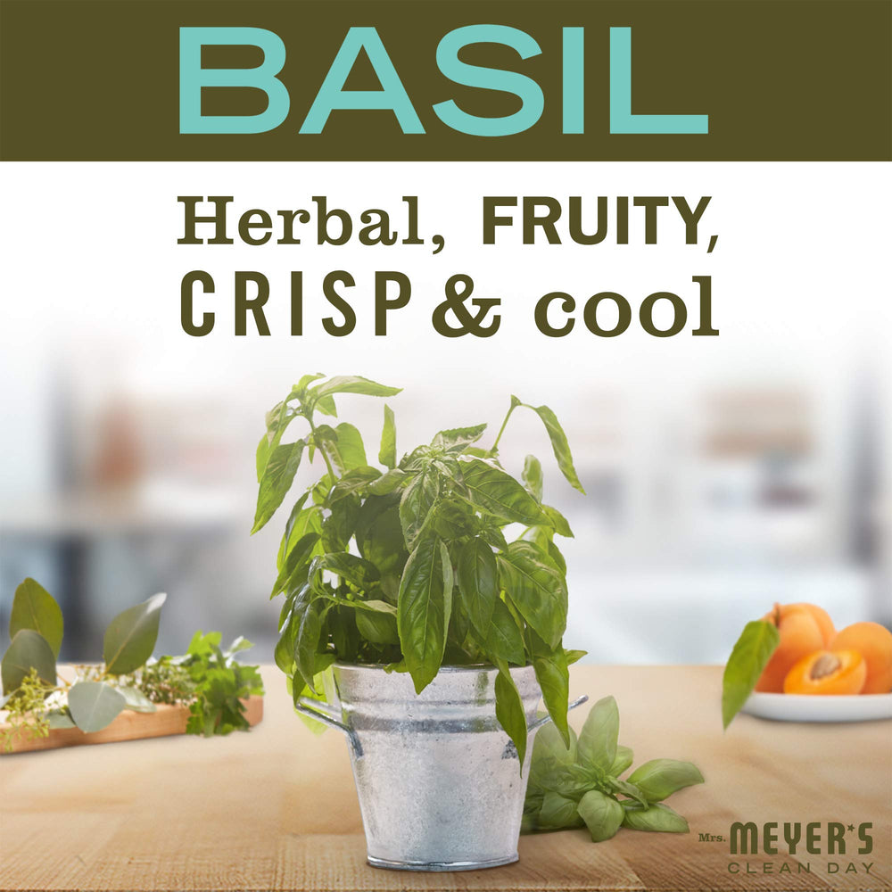 Mrs. Meyer's Basil Tin Candle uses a lead-free wick for up to 12 hours of fragrance.