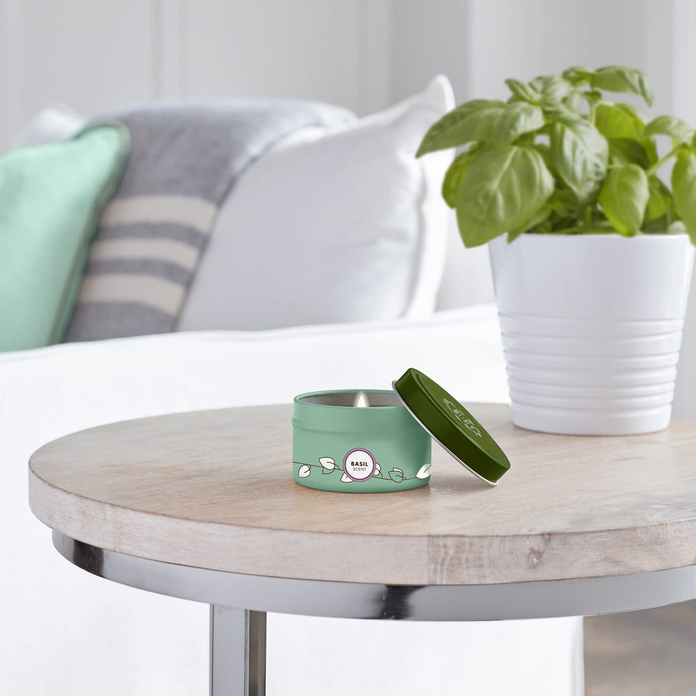Mrs. Meyer's Basil Tin Candle creates a refreshing, herbaceous ambience for everyday routines.