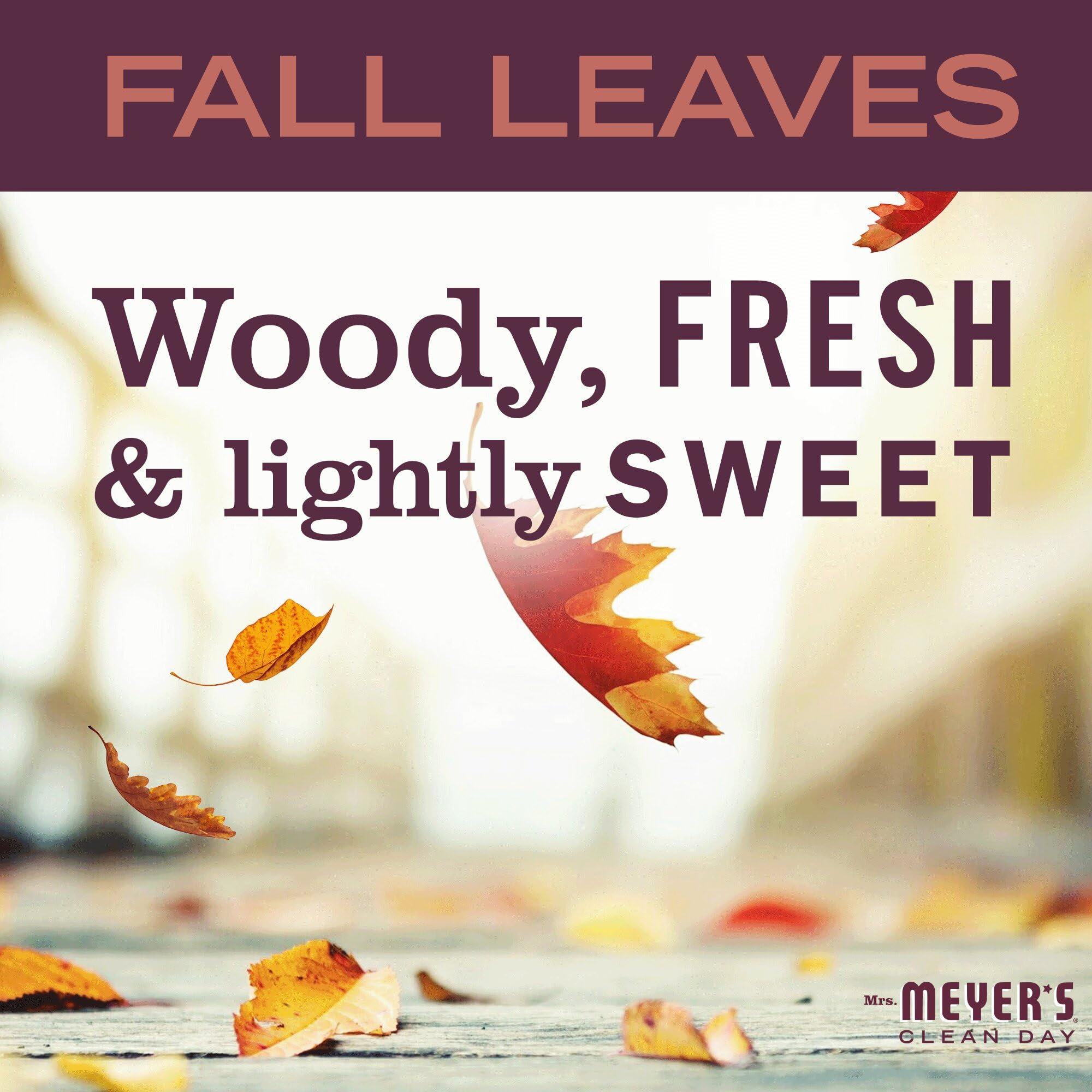 Decorative glass jar with lid featuring Mrs. Meyer's Fall Leaves candle.