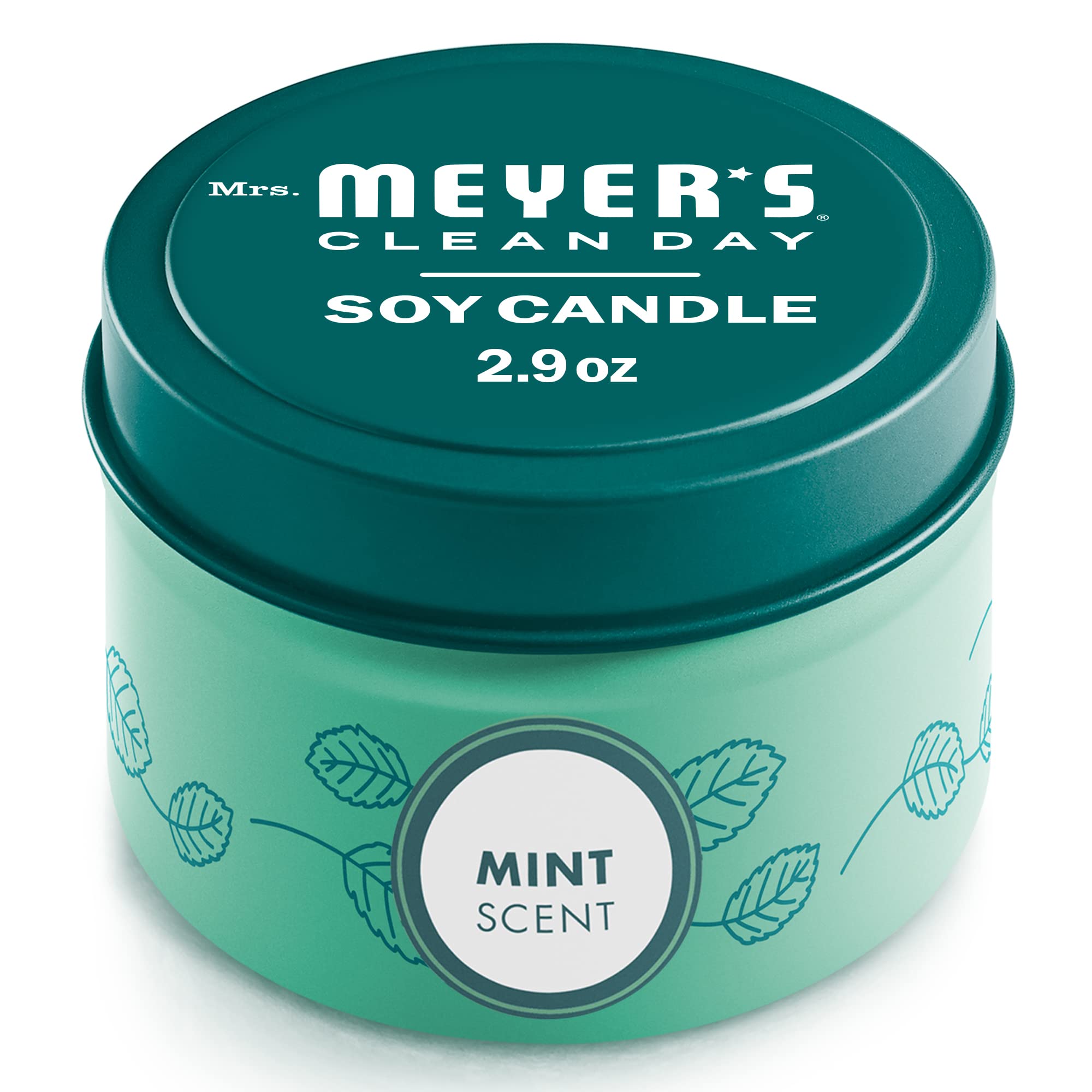 Mrs. Meyer's Clean Day Mint Tin Candle in decorative tin for fresh kitchen fragrance.