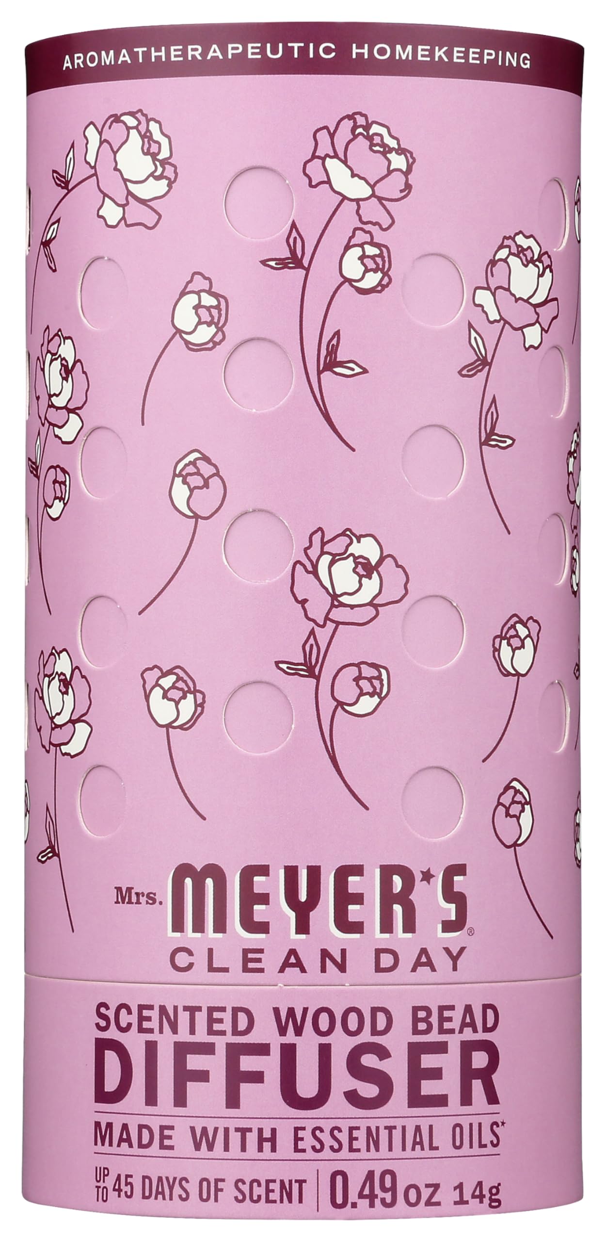Mrs. Meyer's Clean Day Peon Bead Diffuser front view releasing Peony fragrance for fresh rooms