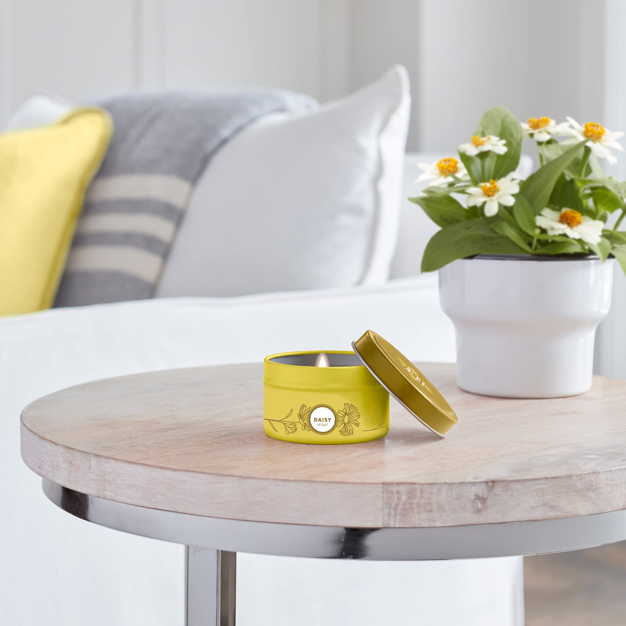 Mrs. Meyer's Daisy Tin Candle, gift-ready packaging for housewarming and more.