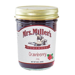 Mrs. Miller's Cranberry Jelly jar front view, vibrant color perfect for toast and pairing.