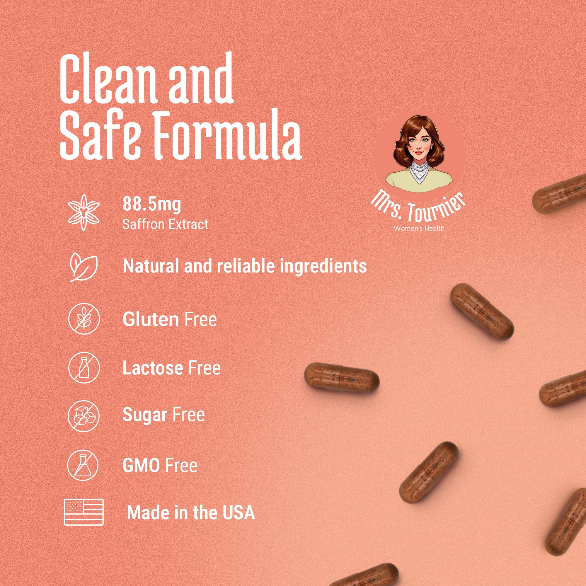 Mrs. Tournier saffron bottle label with ingredient highlights