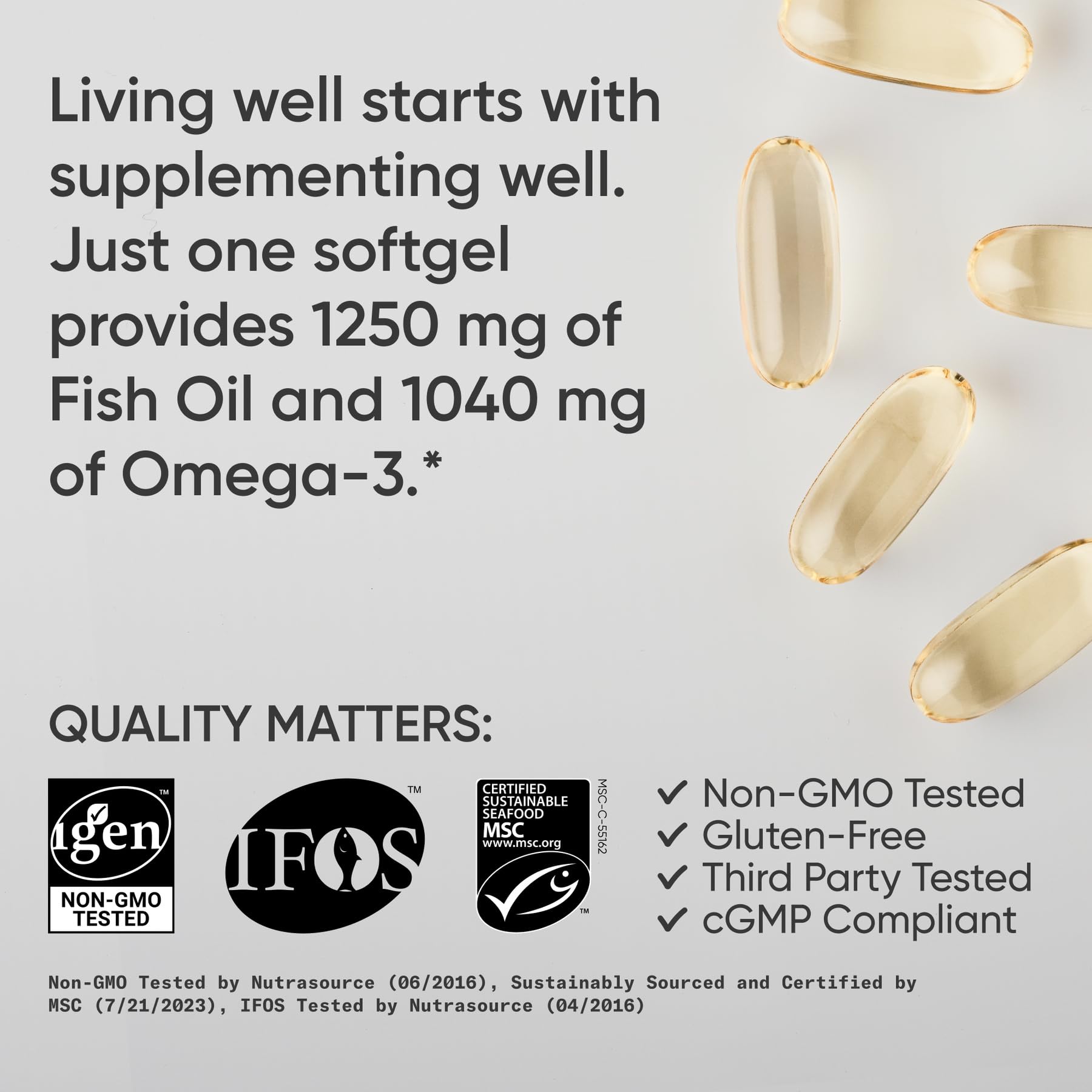 Sports Research Omega-3 MSC-certified sustainability seal on bottle