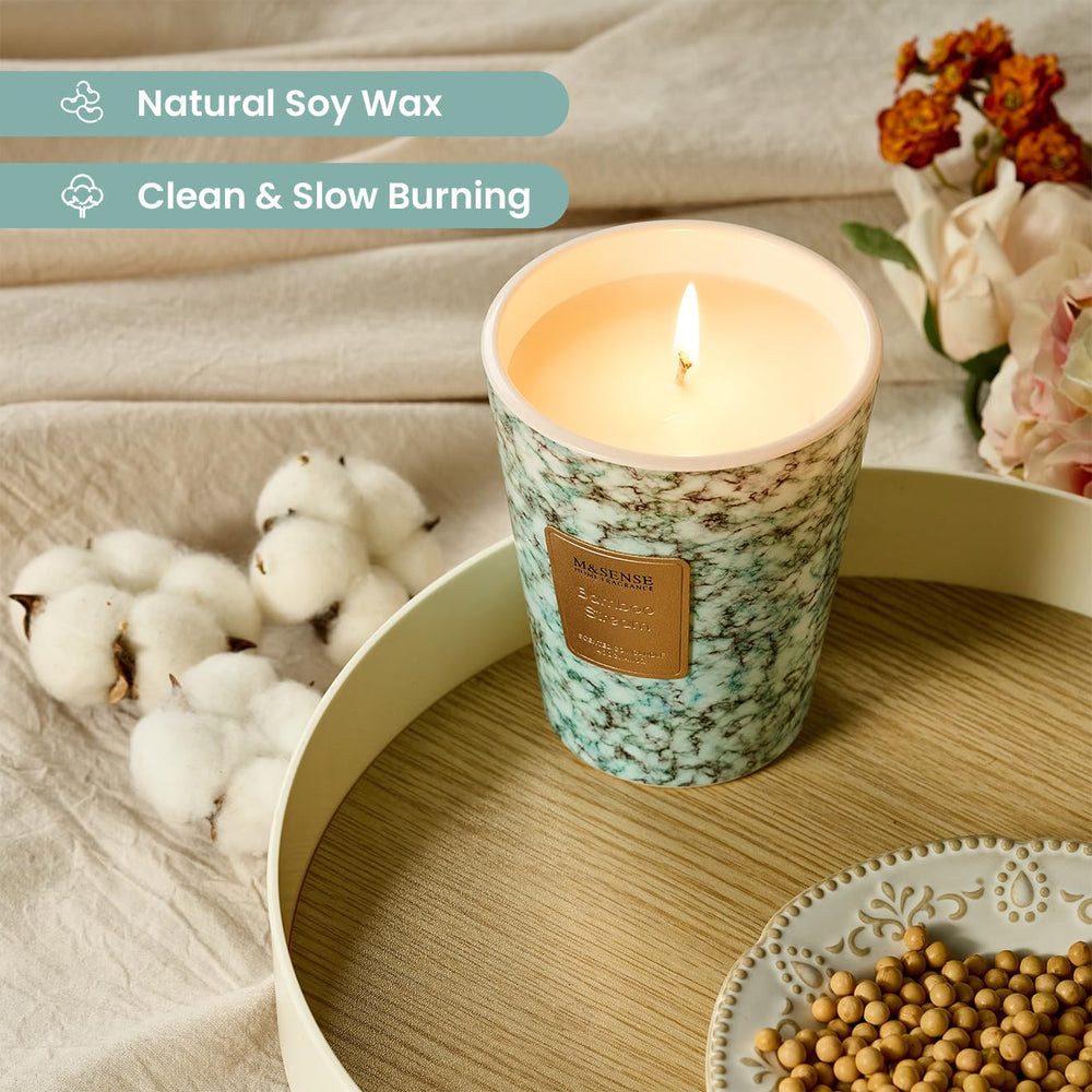 MSENSE natural soy wax close-up shows clean burn and fresh fragrance.