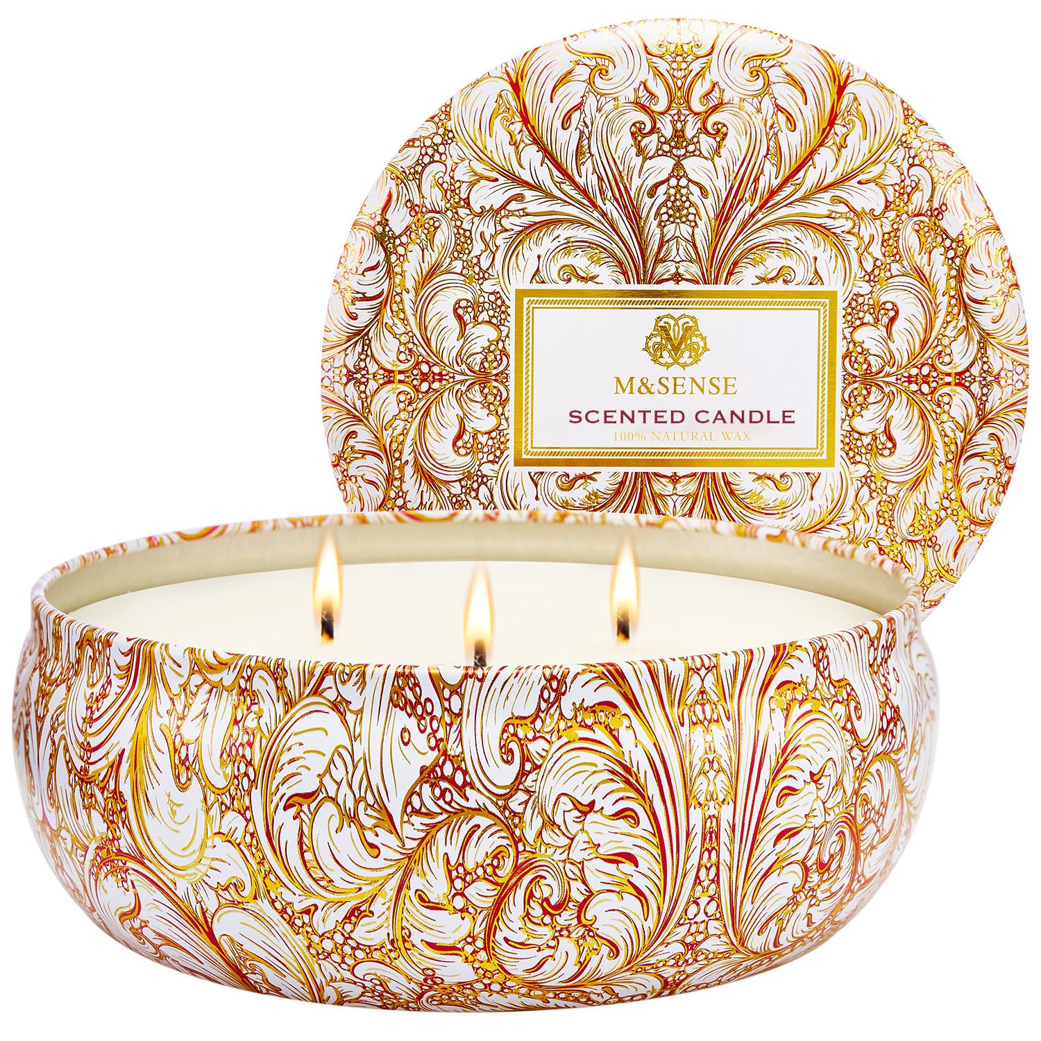 MSENSE Basil Flower candle tin with three wicks for room-filling aroma.