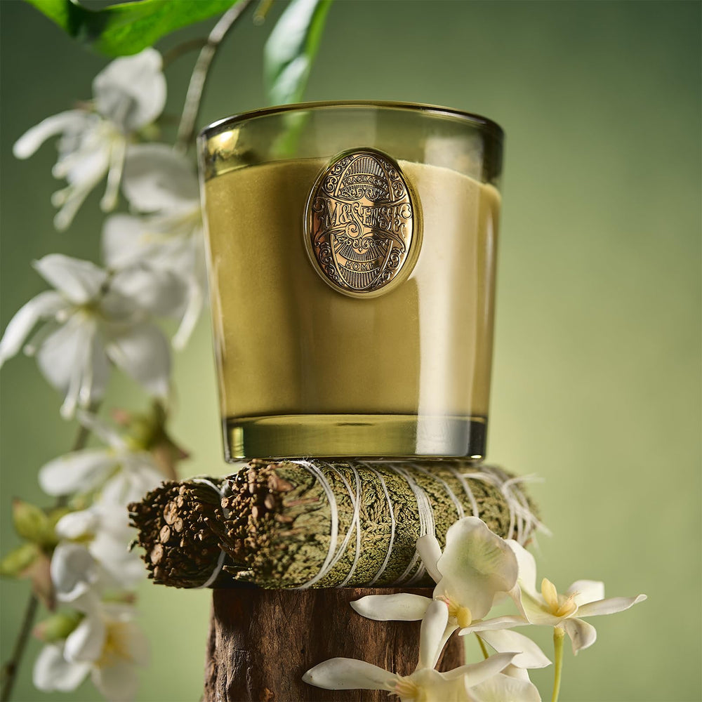 M SENSE candle on desk boosts mood with clean air.
