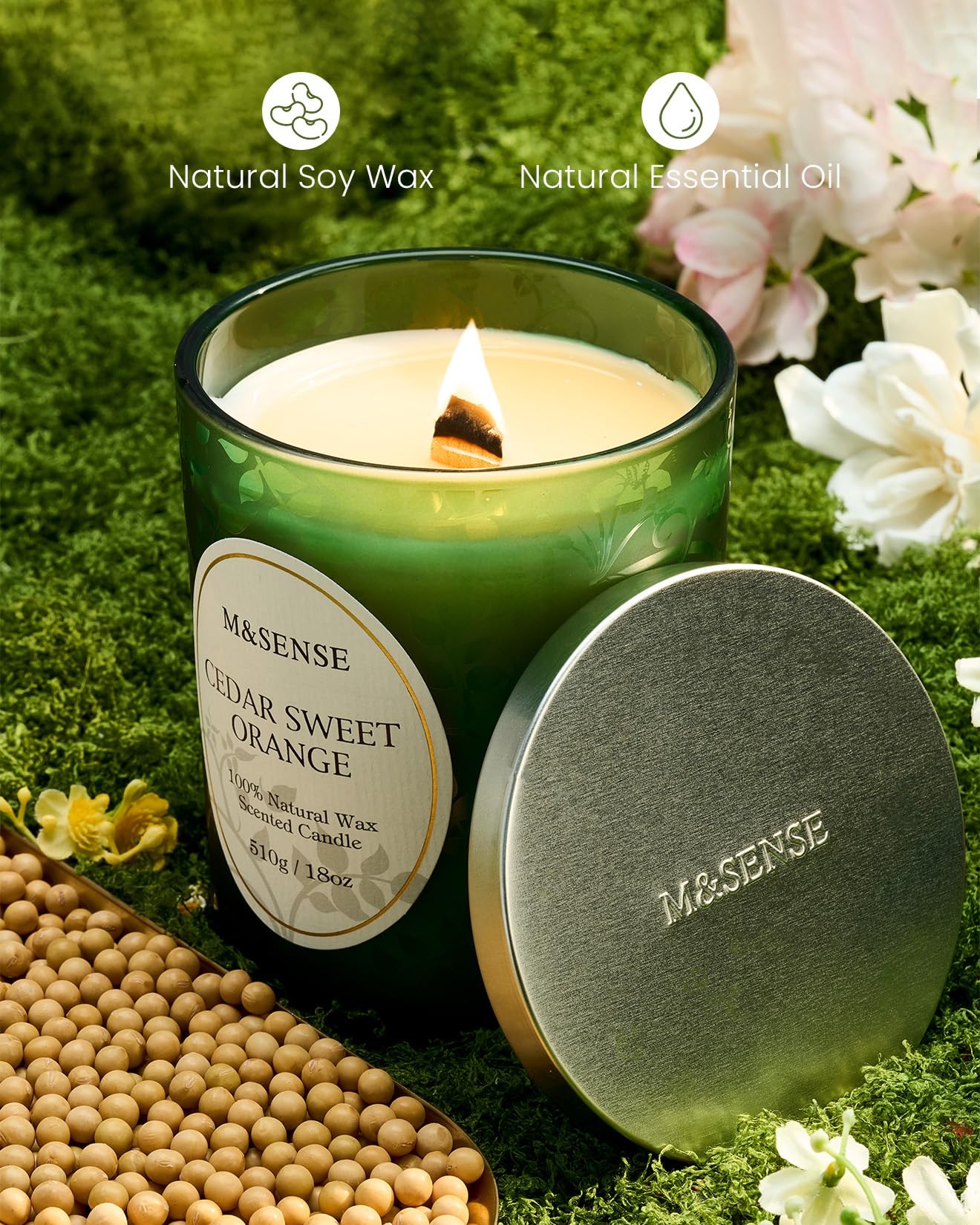 M&SENSE candle placed on a mantelpiece for a welcoming focal point.