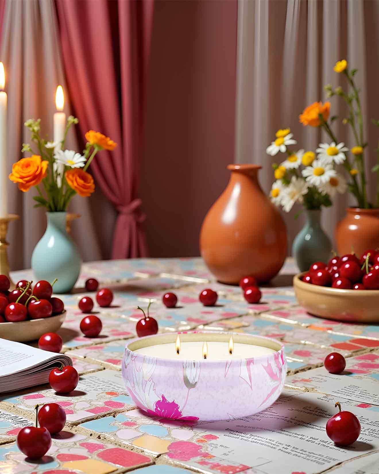 MSENSE Cherry Blossom candle tin pattern adds decorative charm to decor